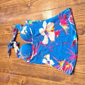 Hapari Blue Floral Swimsuit Halter Top Size Xs